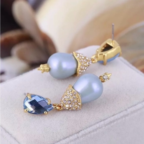 Alexis Bittar Designer Pearl Drop Earrings - Baby Blue - Picture 1 of 5